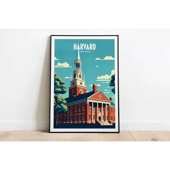 POSTER Harvard University Travel Print | Cambridge Travel Art UNFRAMED, 12x18