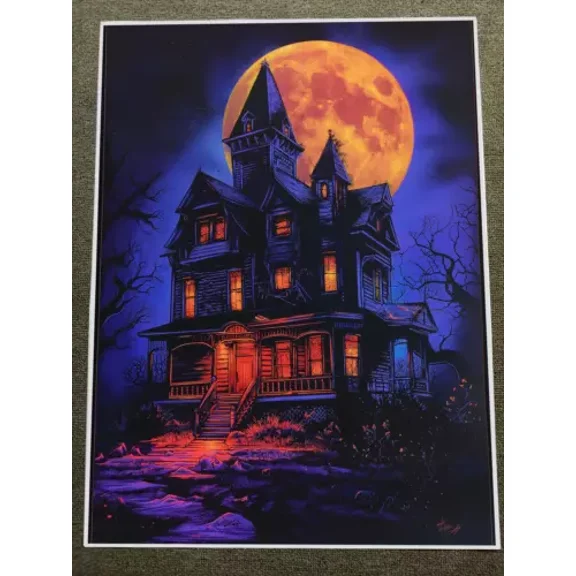 POSTER Haunted House Art Print - Spooky Mansion Poster UNFRAMED, 12x18