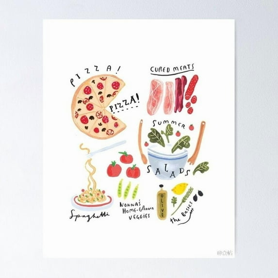 Poster Italian food, sandwich, tomato, bread, cheese, breakfast, meat, meal, salad, ham, vegetable, bacon, toast, pizza, fish - Unframed Poster, 24x36