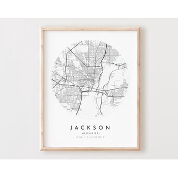 POSTER Jackson Map Print, Jackson Map Poster City Wall Art, Ms Road Map, Mississippi Print Street Map Decor UNFRAMED, 12x18