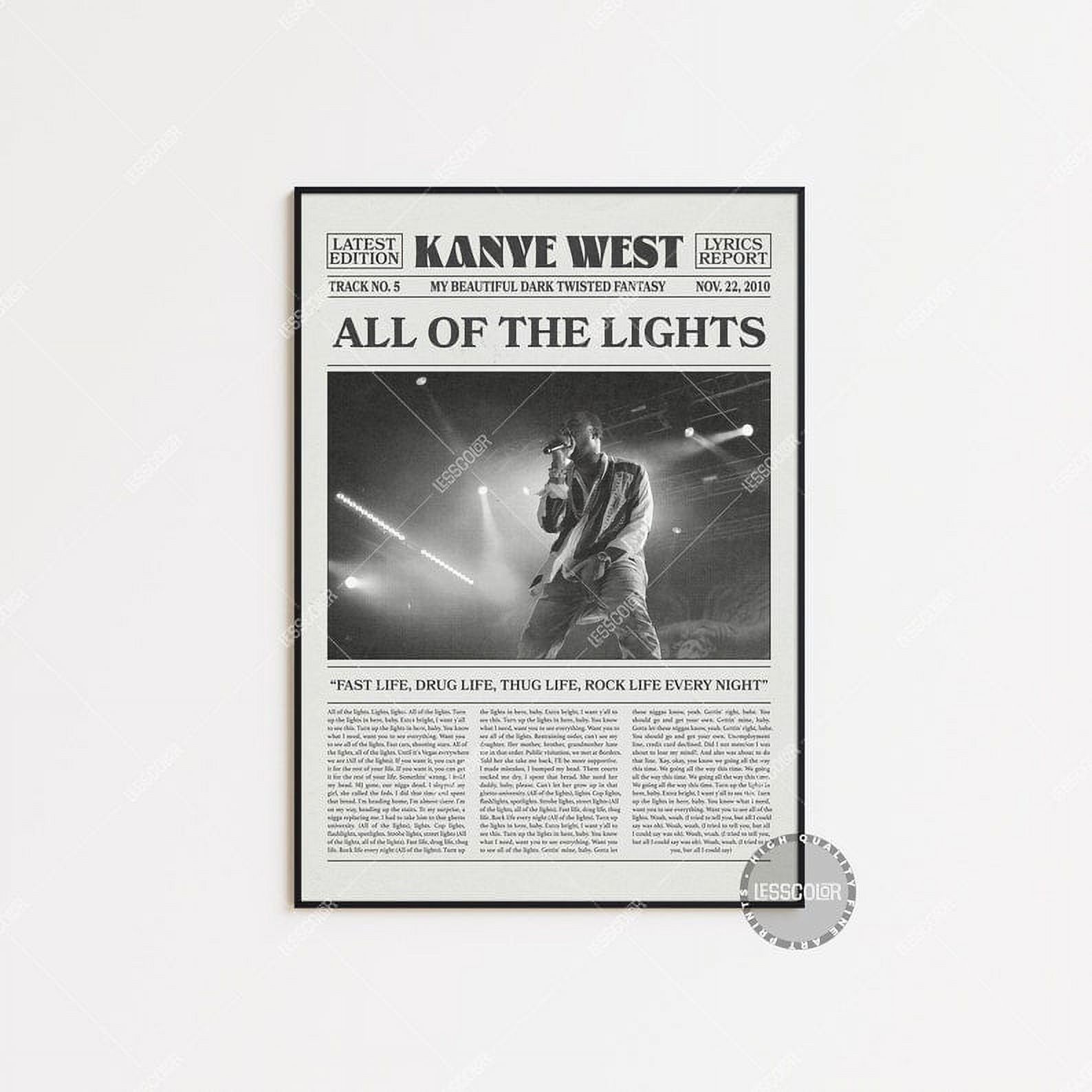 POSTER Kanye West Retro Newspaper Print, All of the Lights Poster, Lyrics Print, Kanye West