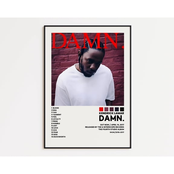 POSTER Kendrick Lamar Cover Poster, DAMN Album Wall Print, Tracklist Poster, Cover Art Poster, Kendrick Lamar Album Print, Hip Hop Poster-NO FRAME