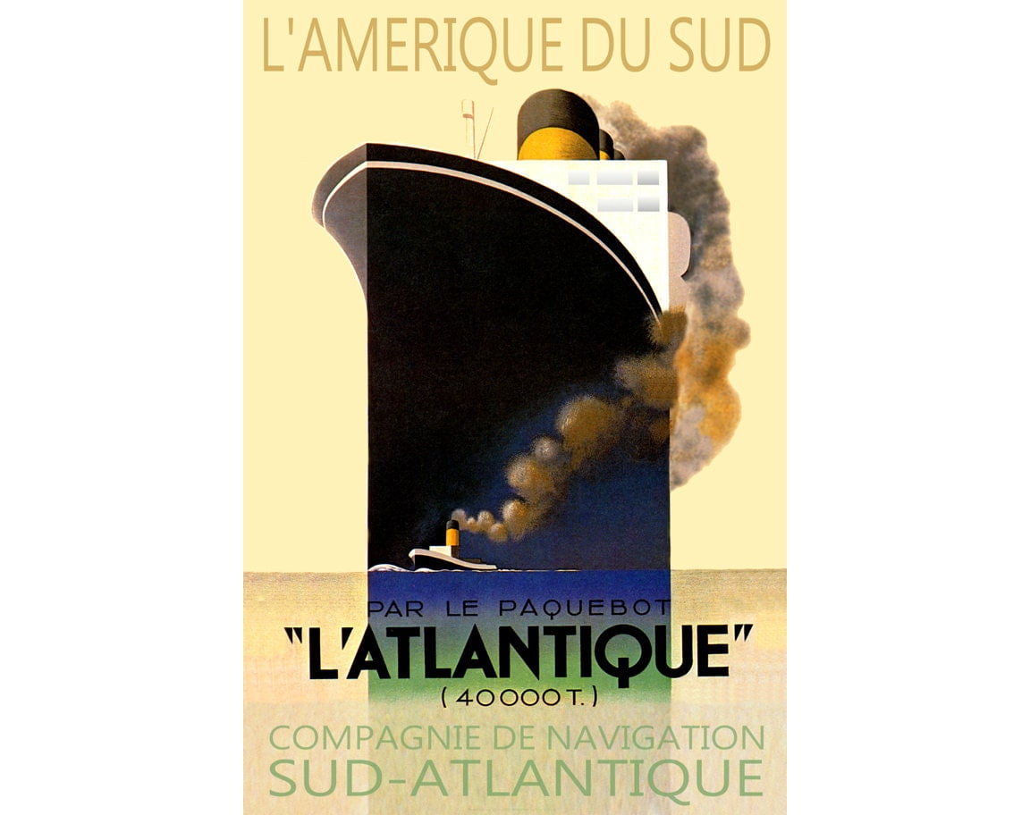 POSTER L'ATLANTIQUE French Ocean Liner Art Deco Ship Travel Poster L