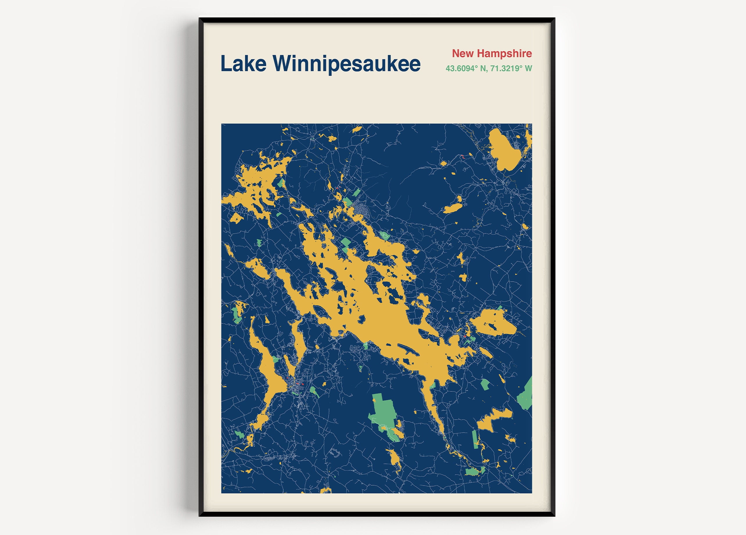 Poster Lake Winnipesaukee Map Print, Lake Winnipesaukee Map Poster, Map ...