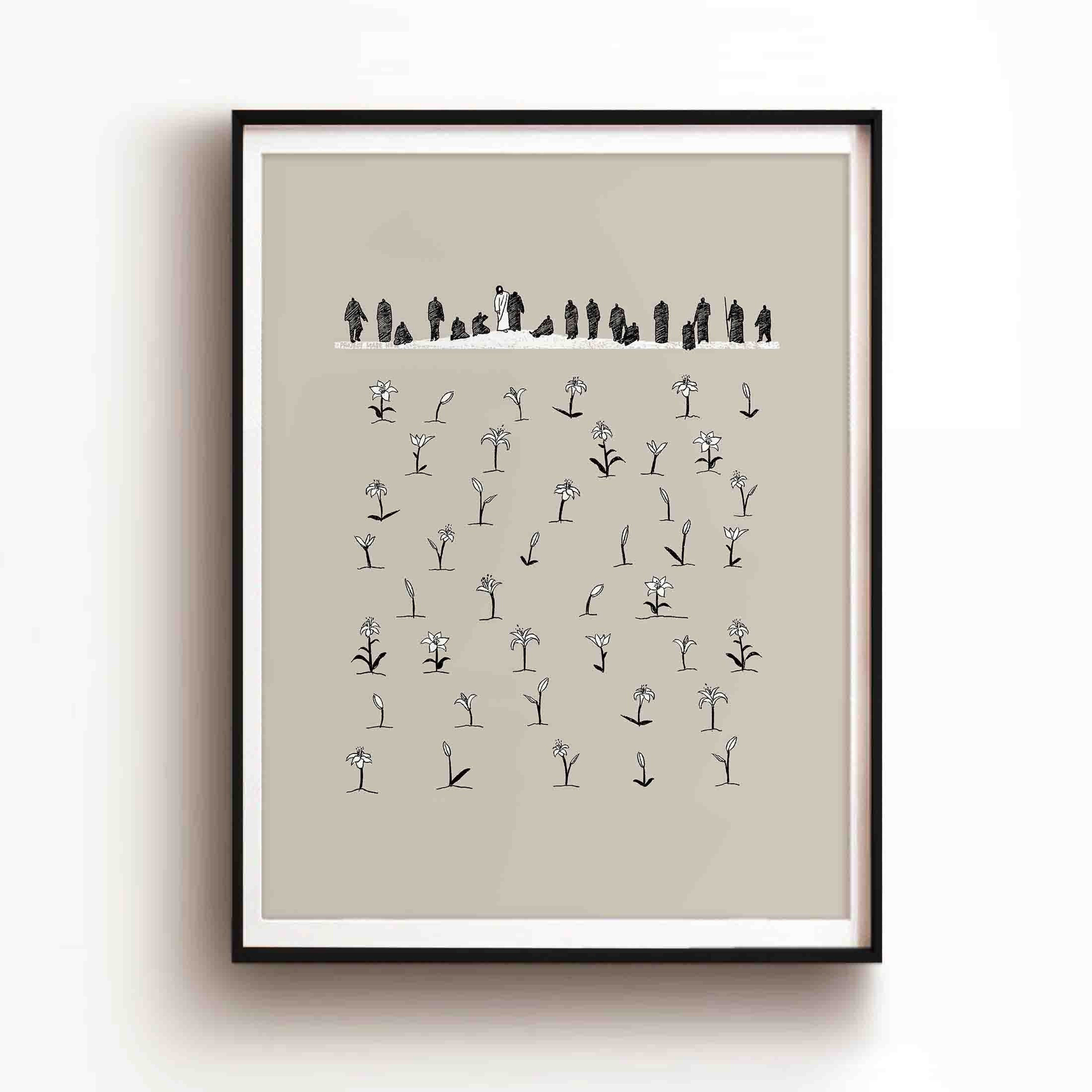 POSTER Lilies of the Field Jesus Sermon on the Mount Bible Art