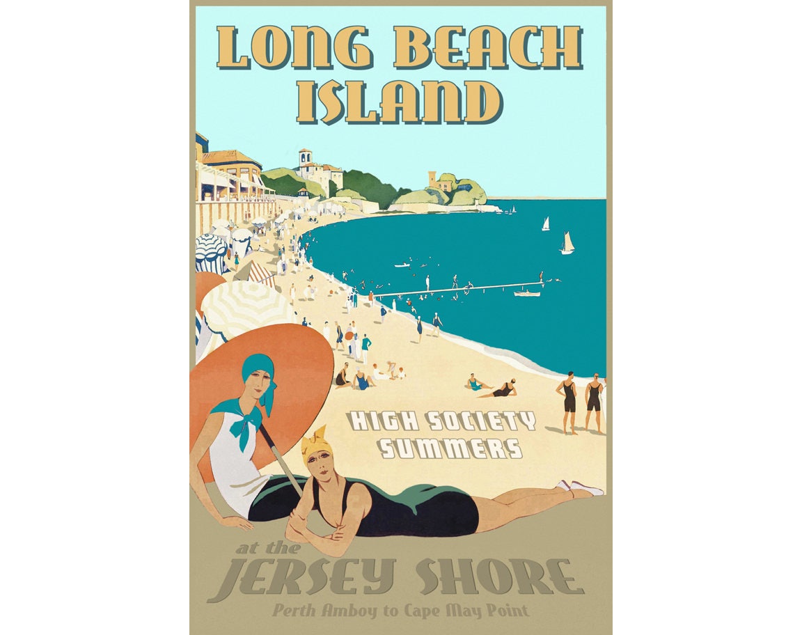 POSTER Long Beach Island LBI New Jersey Shore Retro Art Deco Travel