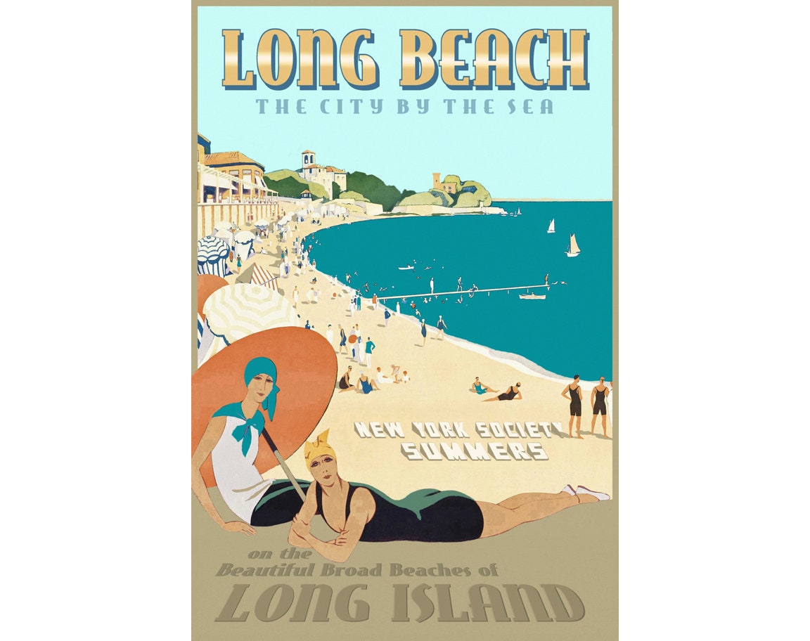 POSTER Long Beach Long Island New York South Shore Retro Art Deco