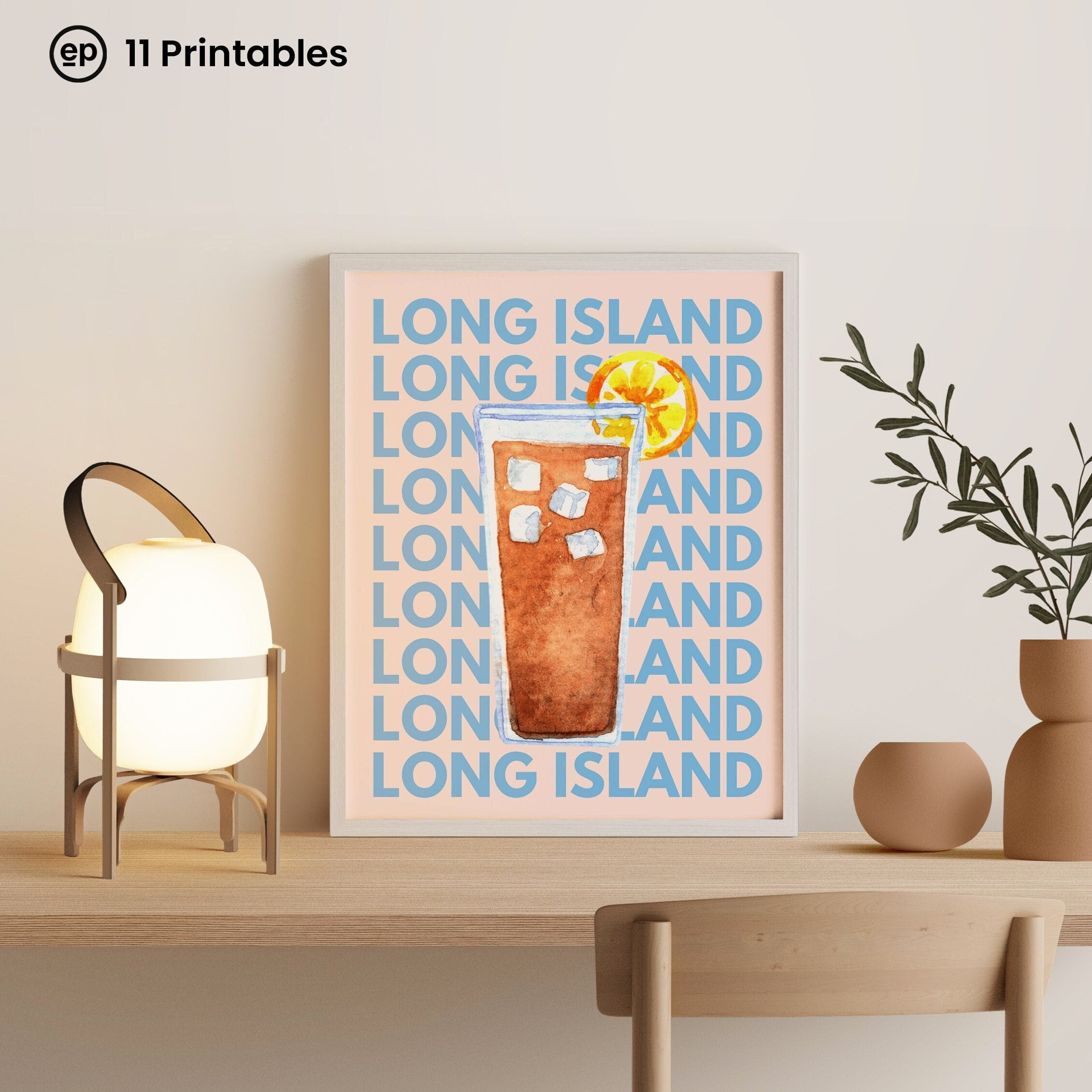 POSTER Long Island Cocktail Print, Long Island, Iced Tea, Mid Century