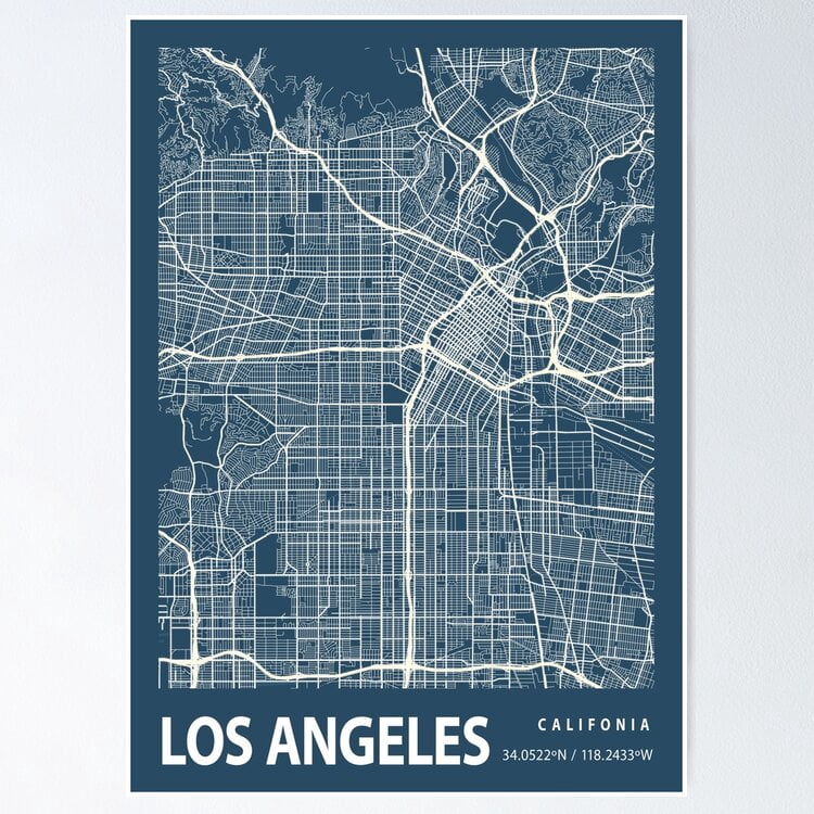 POSTER Los Angeles Blueprint City Map POSTER UNFRAMED, 24x36 - Walmart.com
