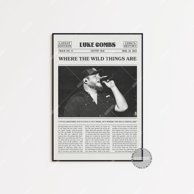 POSTER Luke Combs Retro Newspaper Print, Where the Wild Things Are ...