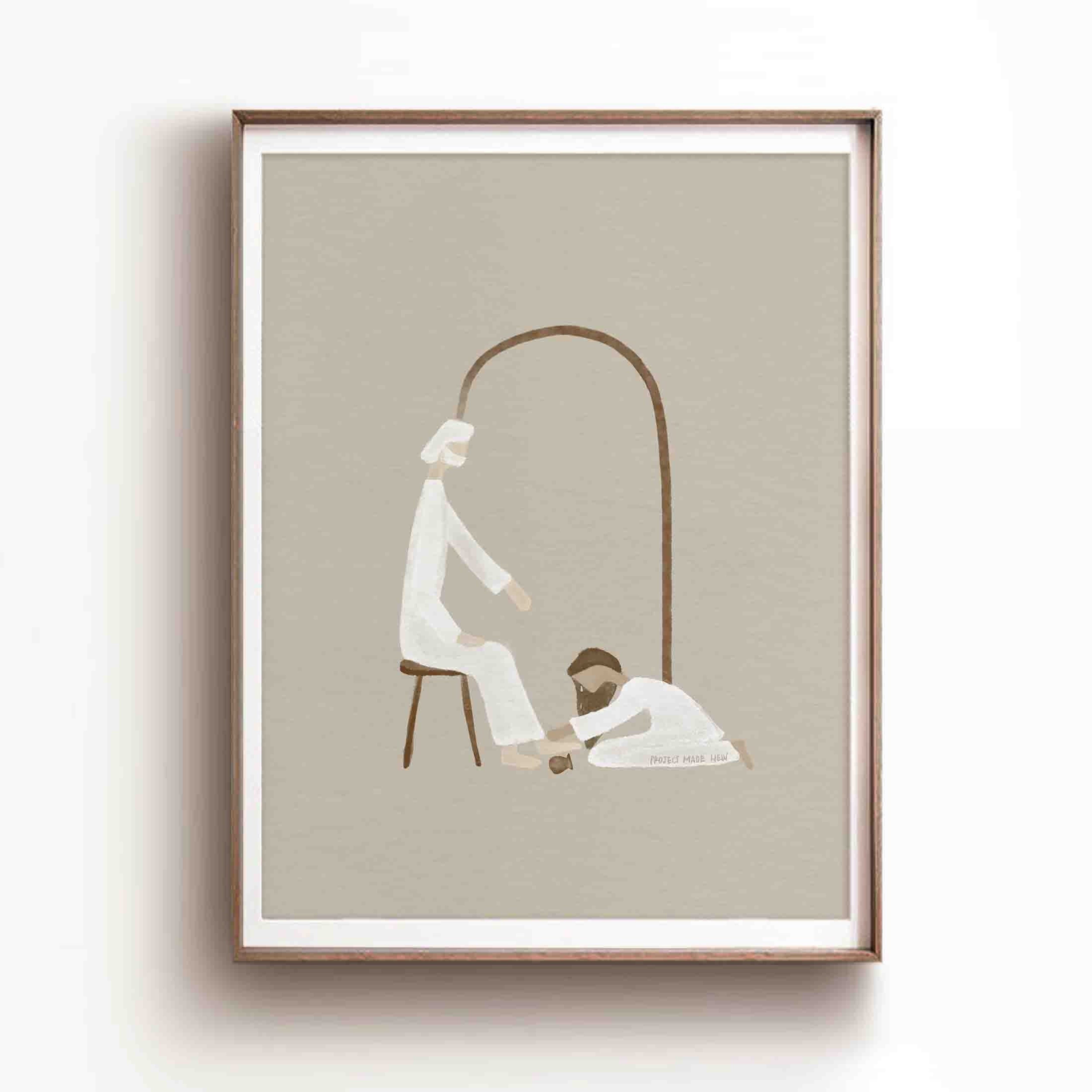 POSTER Mary Washes Jesus Feet Christian Modern Bible Art Alabaster jar ...