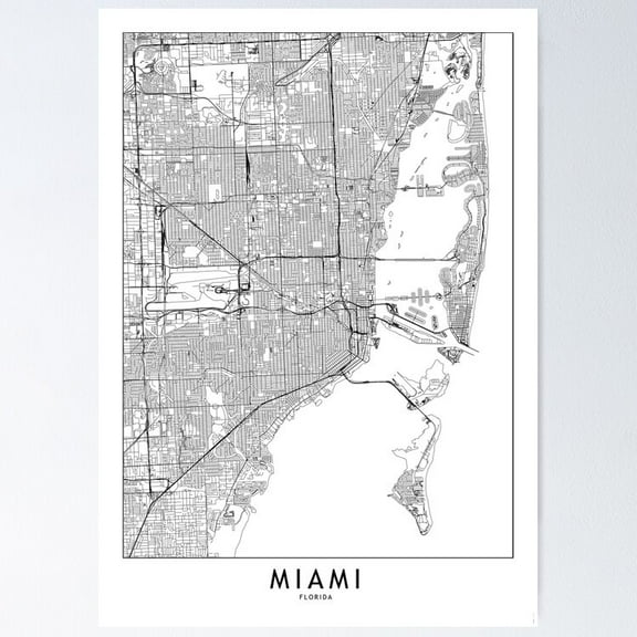 POSTER Miami White Map Poster UNFRAMED, 24x36