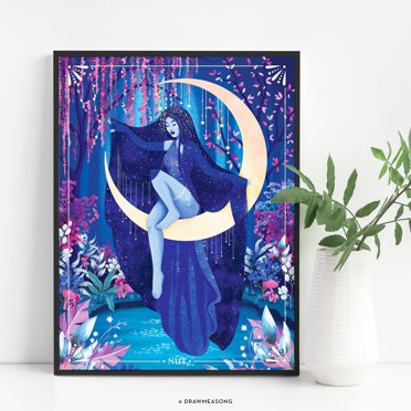 Victorian Moon Goddess Art Print – Vintage Black & White Poster, A4 A3 A2 Sizes