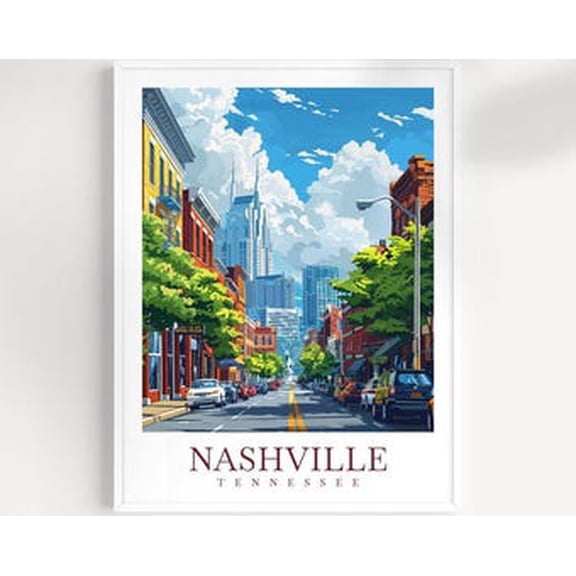 POSTER Nashville Travel Print Wall Art Tennessee Wall Hanging Home Decor Nashville Gift Art Lovers Gift Nashville Tennessee Gift Poster UNFRAMED, 12x18