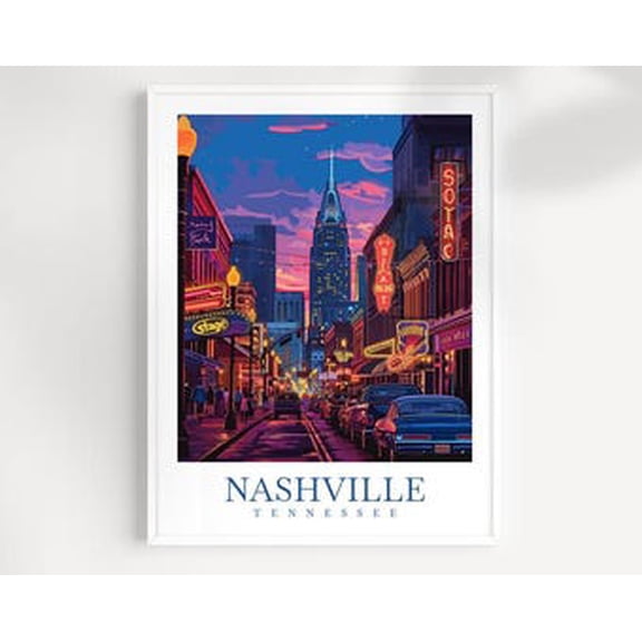 POSTER Nashville Travel Print Wall Art Tennessee Wall Hanging Home Decor Nashville Gift Art Lovers Nashville Tennessee travel Poster UNFRAMED, 24x36