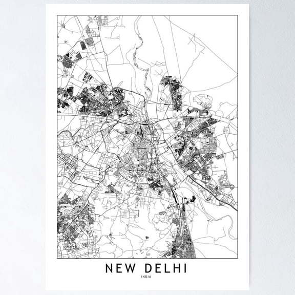 POSTER New Delhi White Map Poster UNFRAMED, 12x18