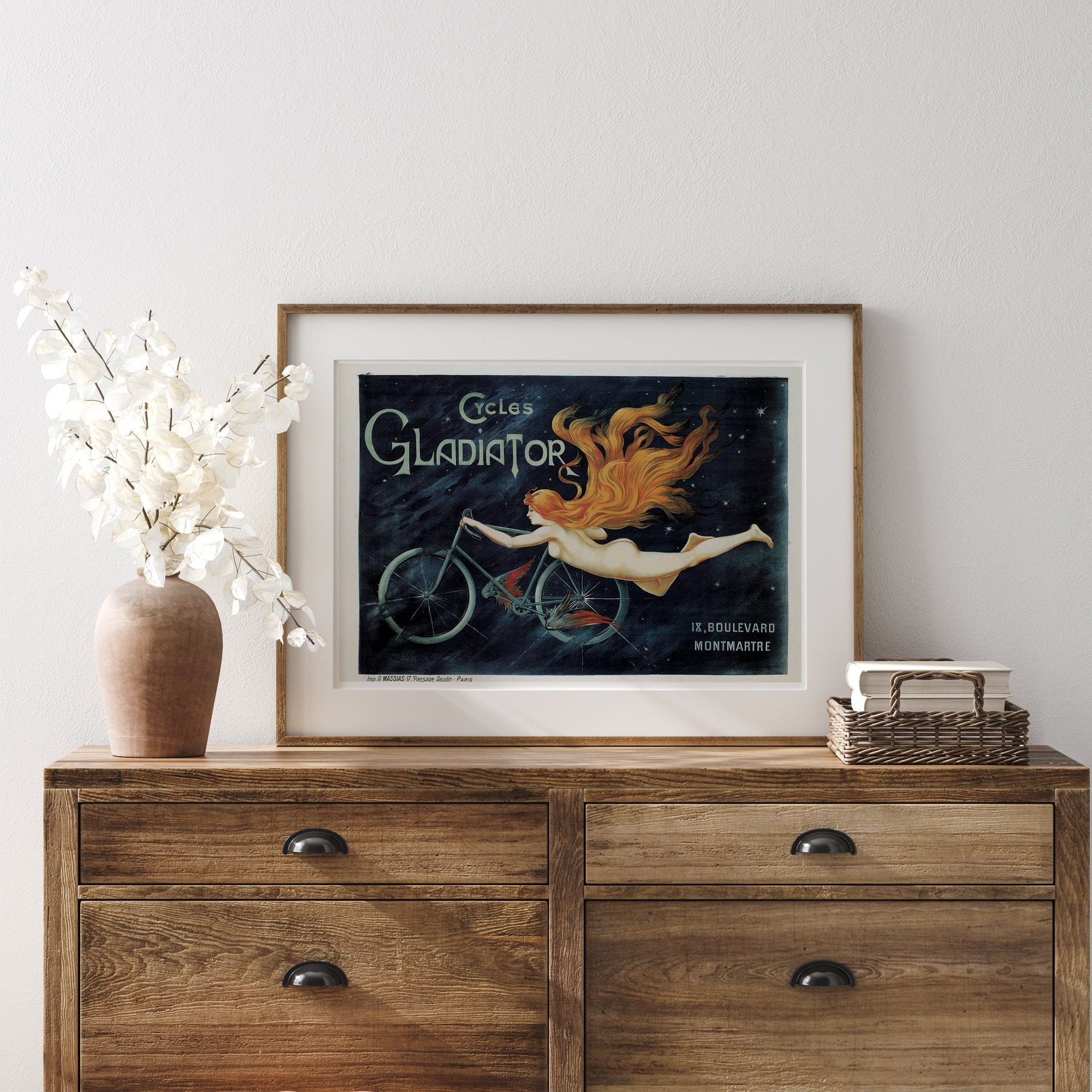 POSTER Nude Woman With Red Hair Bicycle Art Nouveau Poster | Cycles Gladiator , Art-UNFRAMED