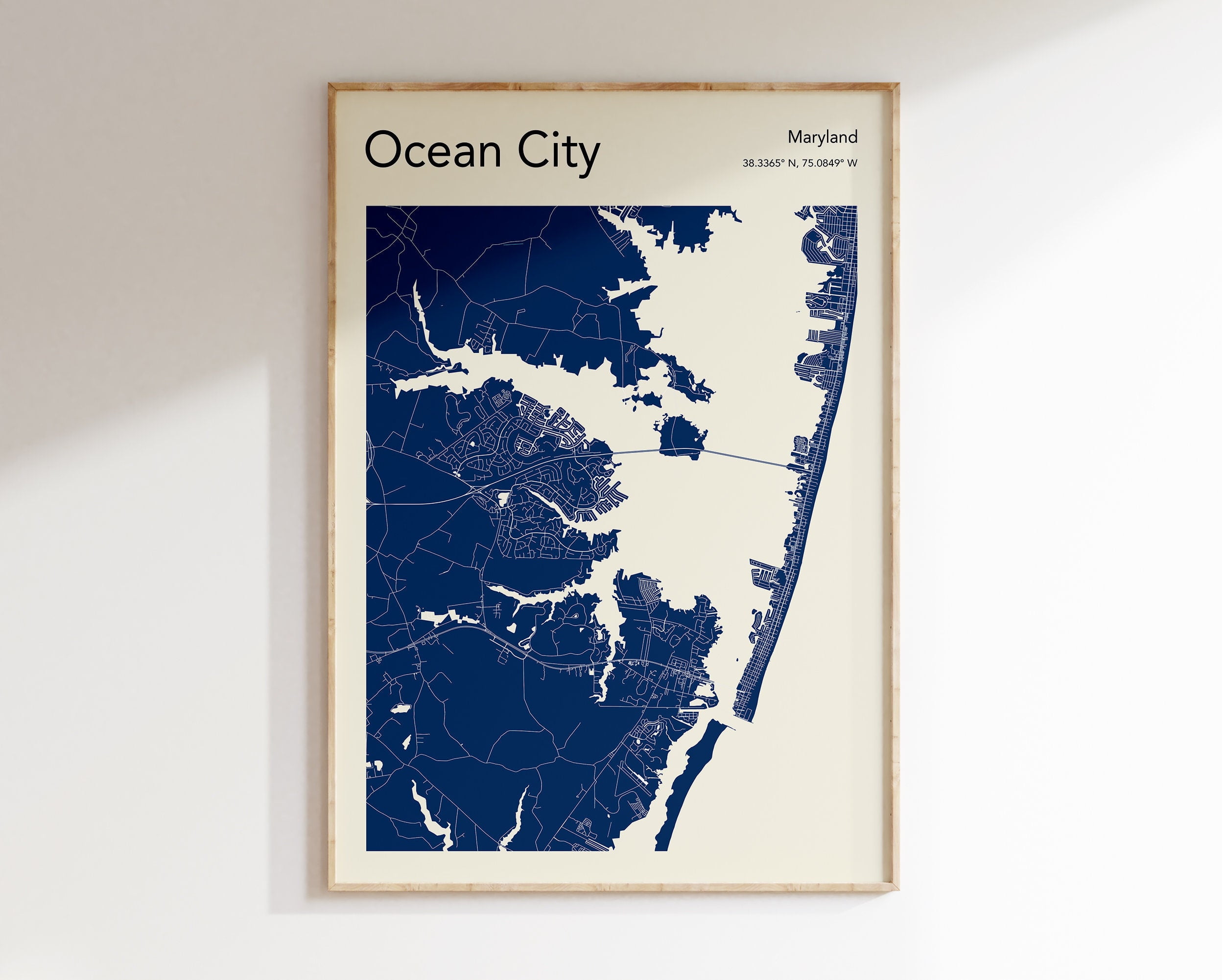 POSTER Ocean City Map Print, , Ocean City MD Map Poster, Colour Ocean City Wall Art, Map Of ...