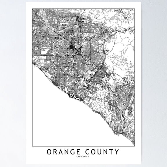 POSTER Orange County White Map Poster UNFRAMED, 24x36
