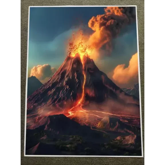 POSTER Prehistoric Volcano Eruption Poster - Vintage Style Wall Art UNFRAMED, 12x18