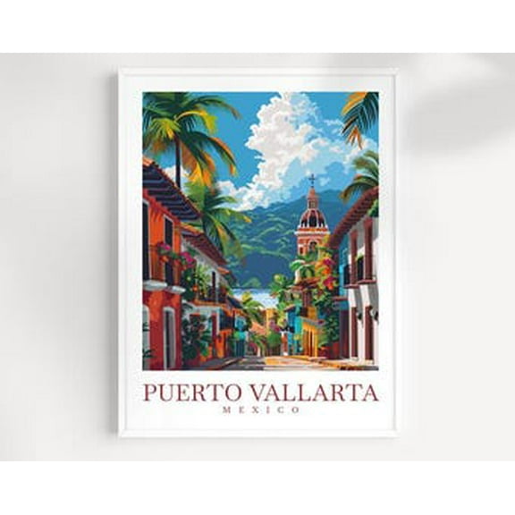 POSTER Puerto Vallarta Travel Print Wall Art Puerto Vallarta Poster Puerto Vallarta Gift Art Lovers Vallarta Wall Hanging Mexico Poster Decor UNFRAMED, 12x18