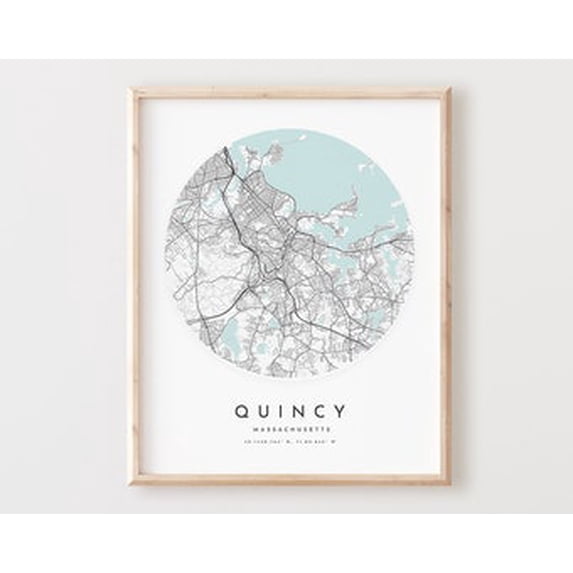 POSTER Quincy Map Print, Quincy Map Poster City Wall Art, Ma Road Map, Massachusetts Print Street Map Decor UNFRAMED, 24x36