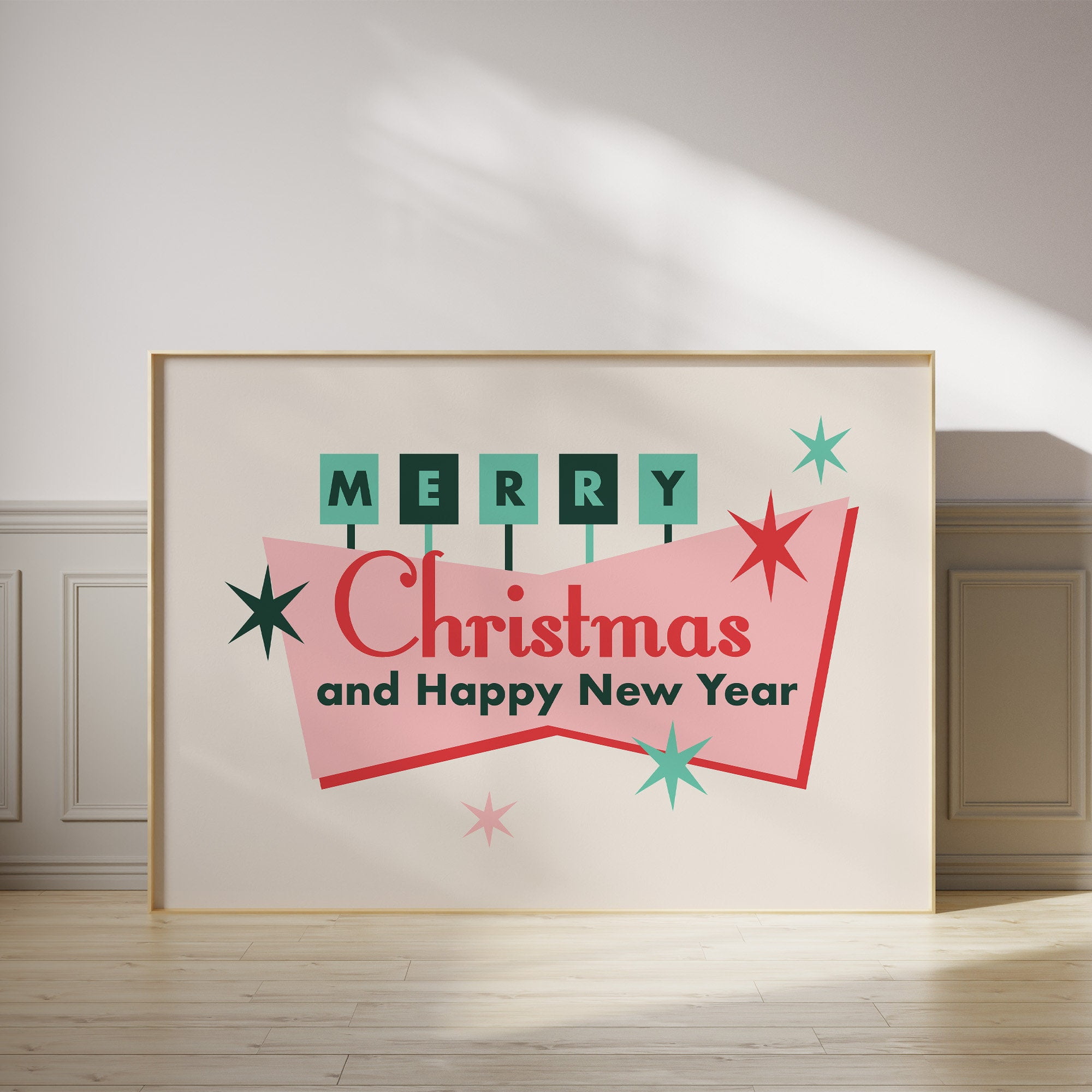 POSTER Retro Merry Christmas Sign, Christmas Print, Horizontal Wall Art