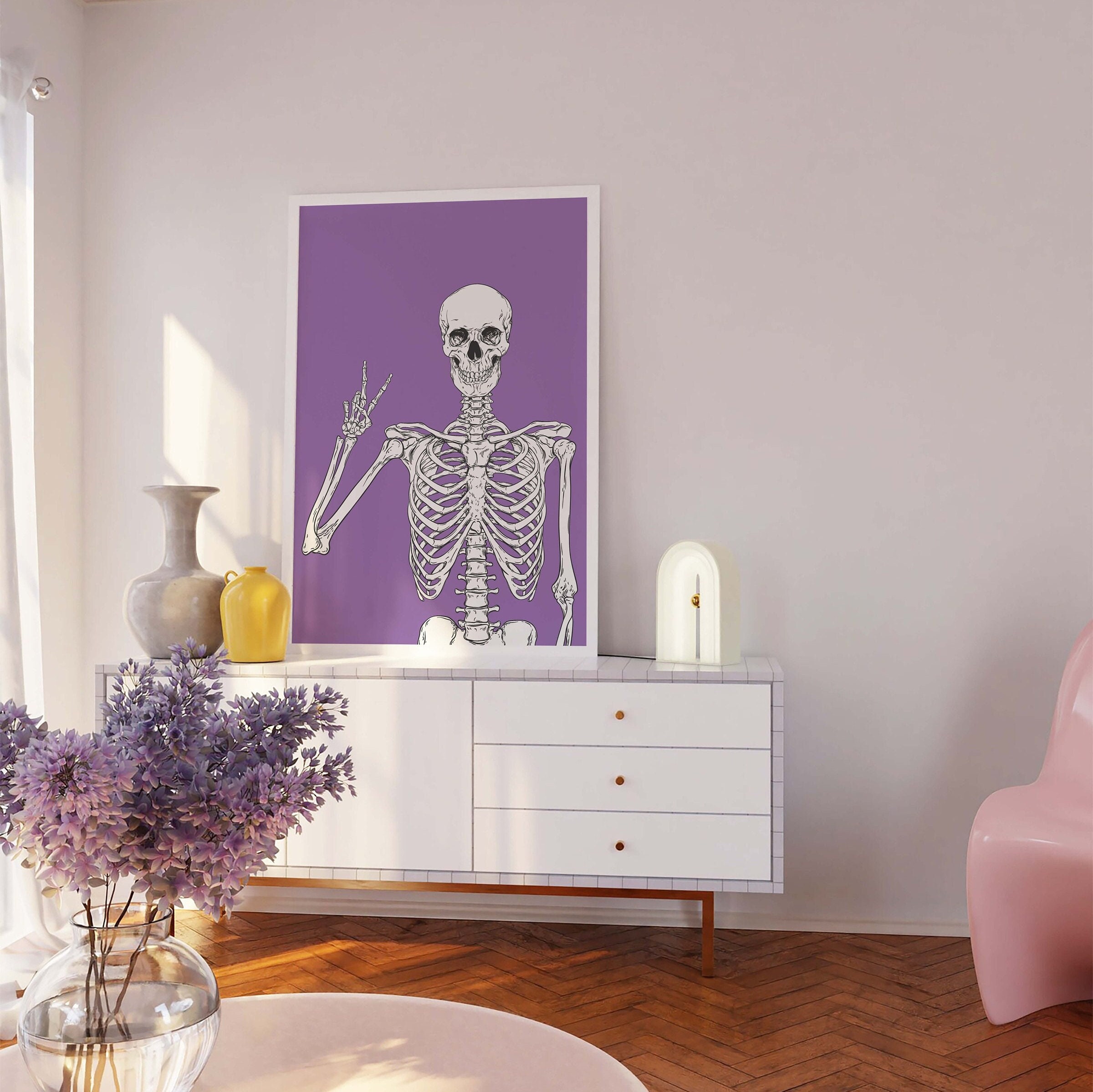 POSTER Skeleton Print Art Cute Purple Halloween Wall Decor Trendy