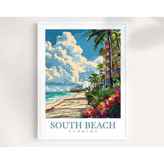POSTER South Beach Travel Print Wall Art Florida Wall Hanging Home Decor Miami Gift Art Lovers South Beach Art Lover Gift South Beach Florida art UNFRAMED, 12x18