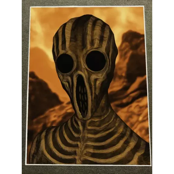 POSTER Striped Skeleton Figure with Hollow Eyes and Dark Background Poster UNFRAMED, 12x18