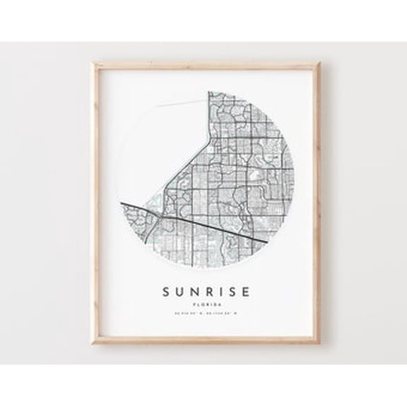 POSTER Sunrise Map Print, Sunrise Map Poster City Wall Art, Fl Road Map, Florida Print Street Map Decor UNFRAMED, 12x18