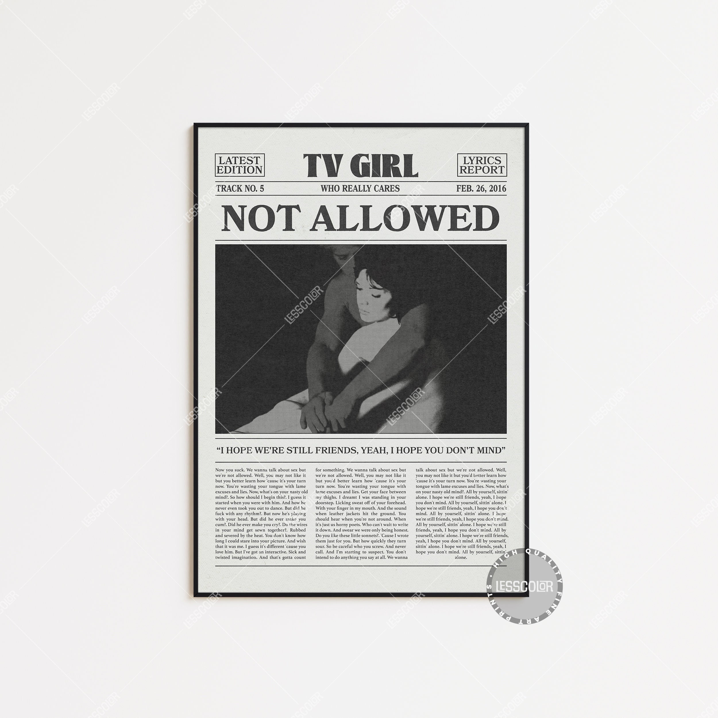 POSTER TV Girl Retro Newspaper Print, Not Allowed Poster, Not Allowed