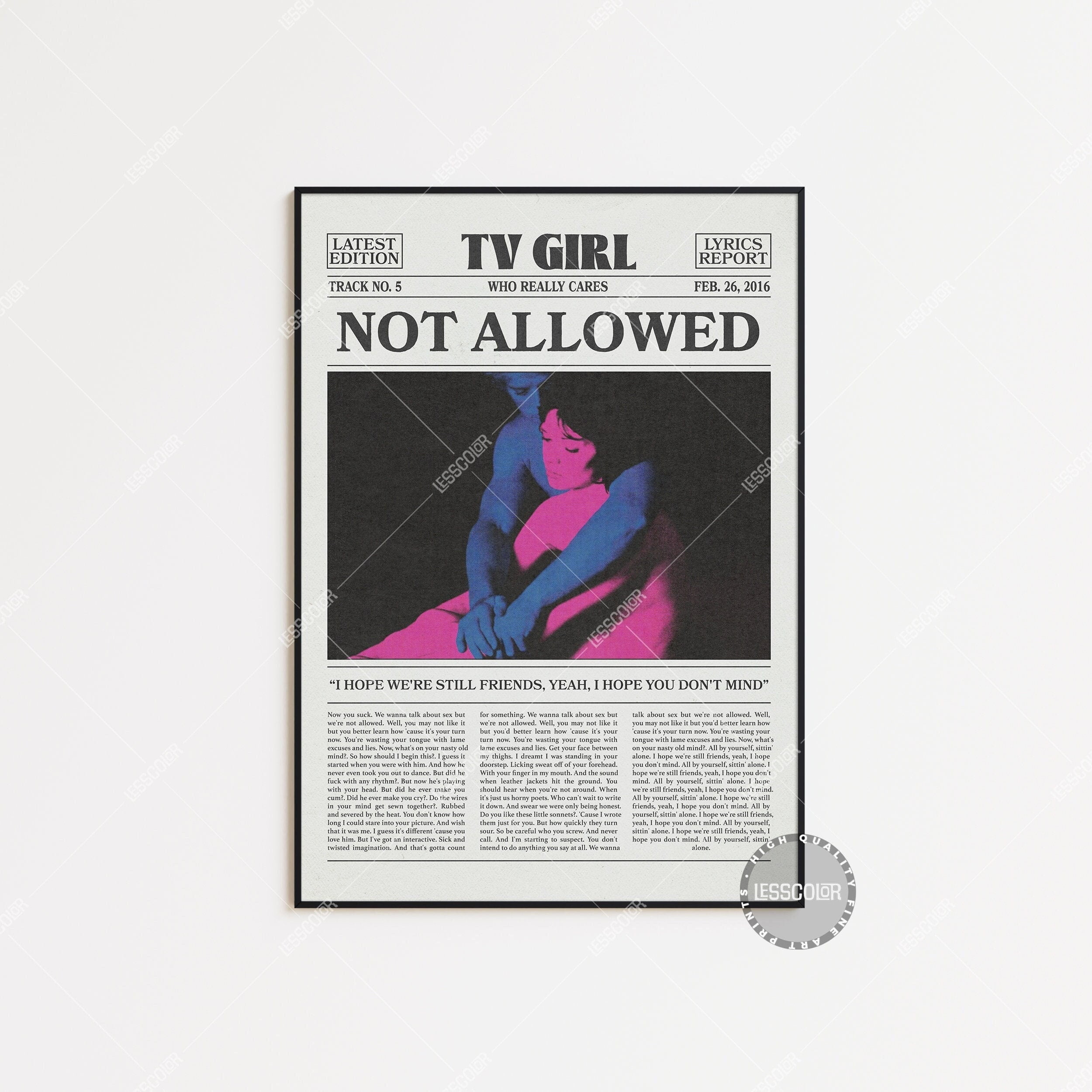 POSTER TV Girl Retro Newspaper Print, Not Allowed Poster, Not Allowed