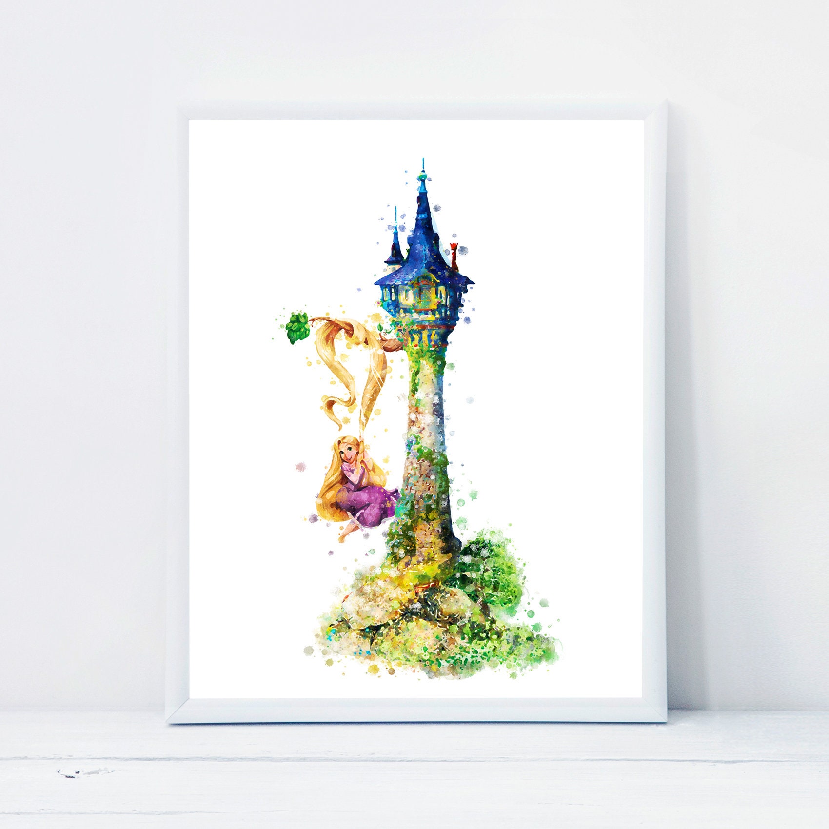 POSTER Tangled Tower Art Print Princess Rapunzel Watercolor Princess ...