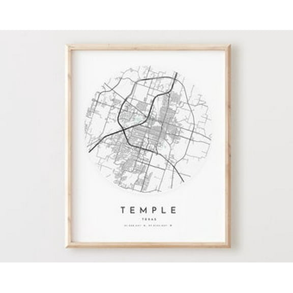 POSTER Temple Map Print, Temple Map Poster City Wall Art, Tx Road Map, Texas Print Street Map Decor UNFRAMED, 12x18