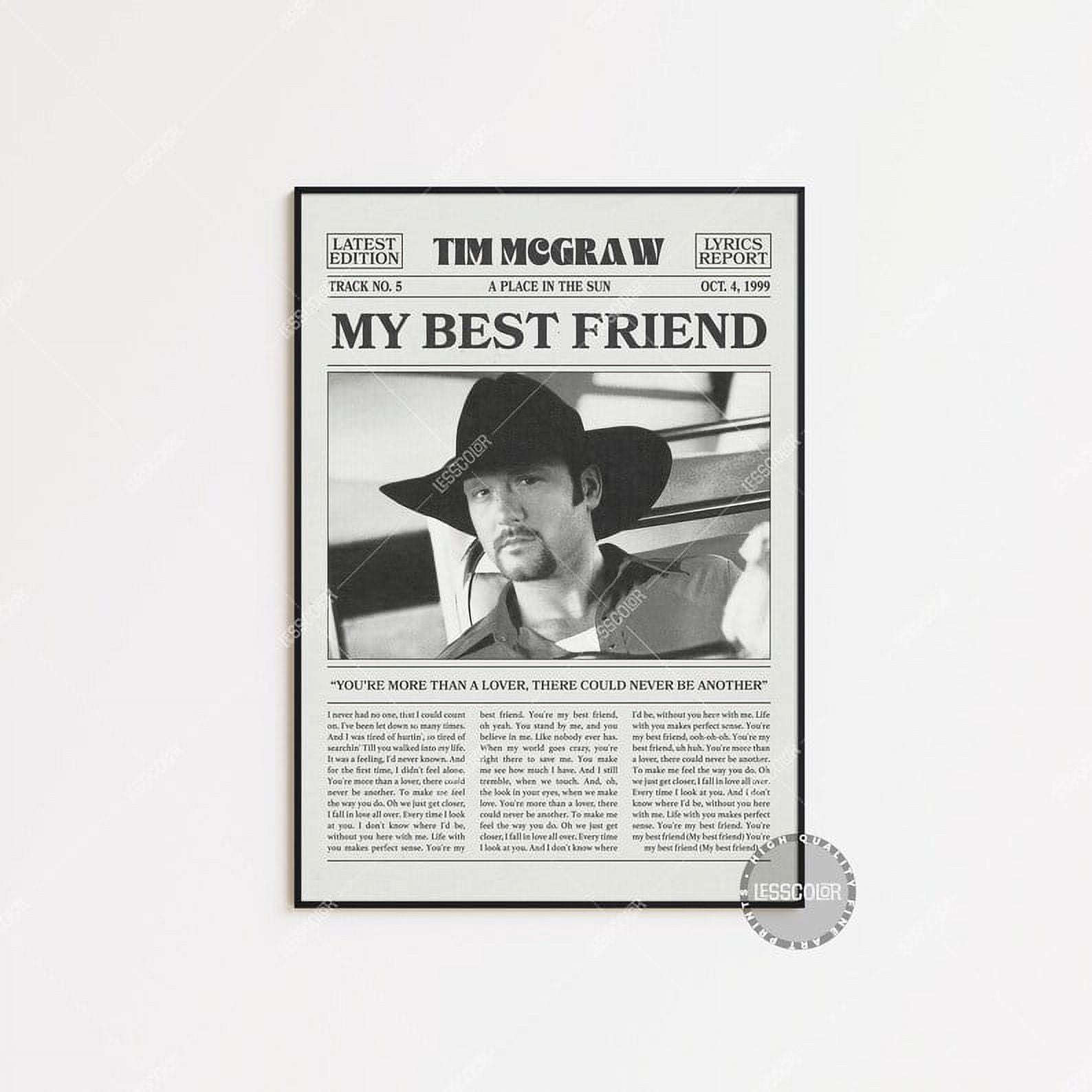 POSTER Tim McGraw Retro Newspaper Print, My Best Friend Poster, My Best