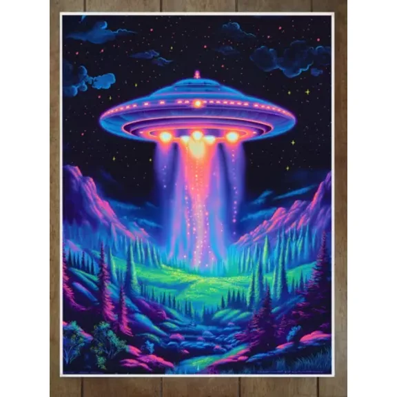 POSTER UFO Alien Poster Neon Colors UNFRAMED, 24x36