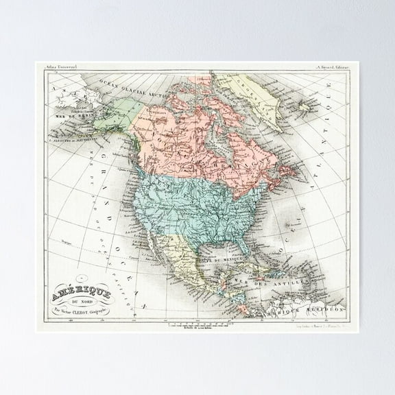 POSTER Vintage Map of North America POSTER UNFRAMED, 24x36