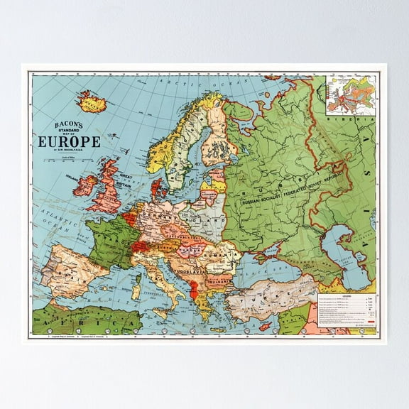 POSTER Vintage map of Europe POSTER UNFRAMED, 8x12