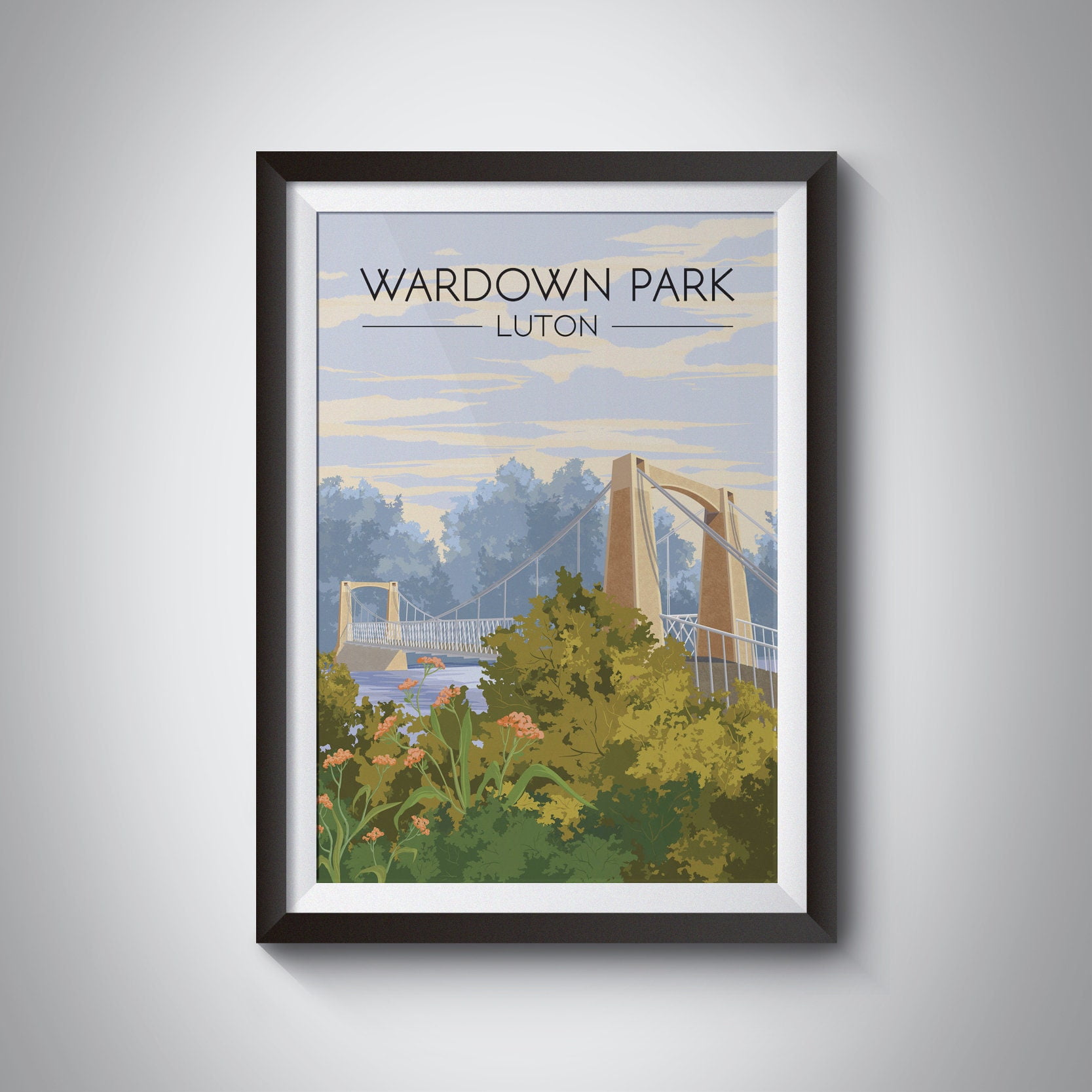 POSTER Wardown Park Poster, Luton Travel Print, River Lea, Bedfordshire