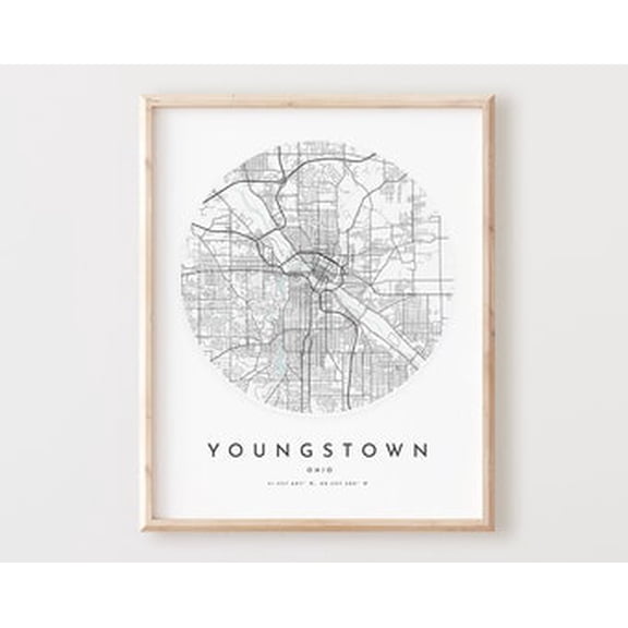 POSTER Youngstown Map Print, Youngstown Map Poster City Wall Art, Oh Road Map, Ohio Print Street Map Decor UNFRAMED, 24x36