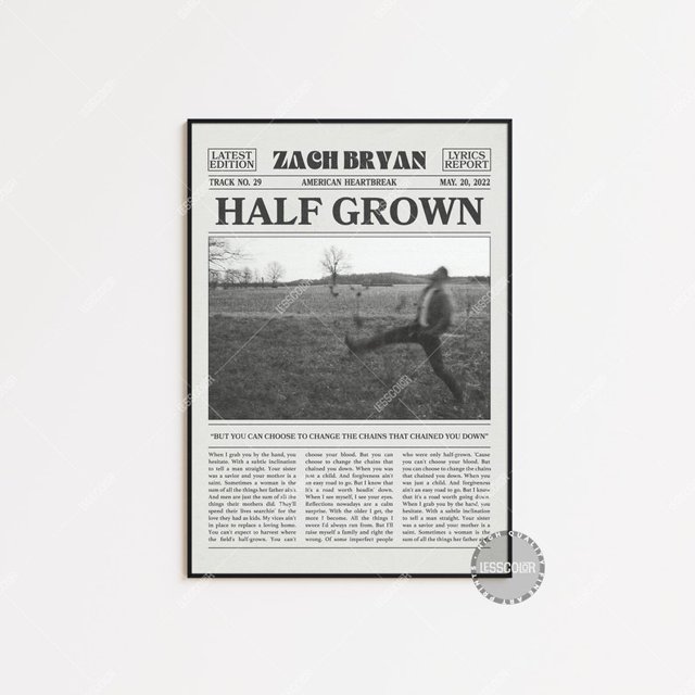 POSTER Zach Bryan Retro Newspaper Print, Half Grown Poster, Half Grown