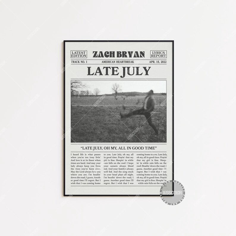 Poster zach bryan retro newspaper print late july poster late july
