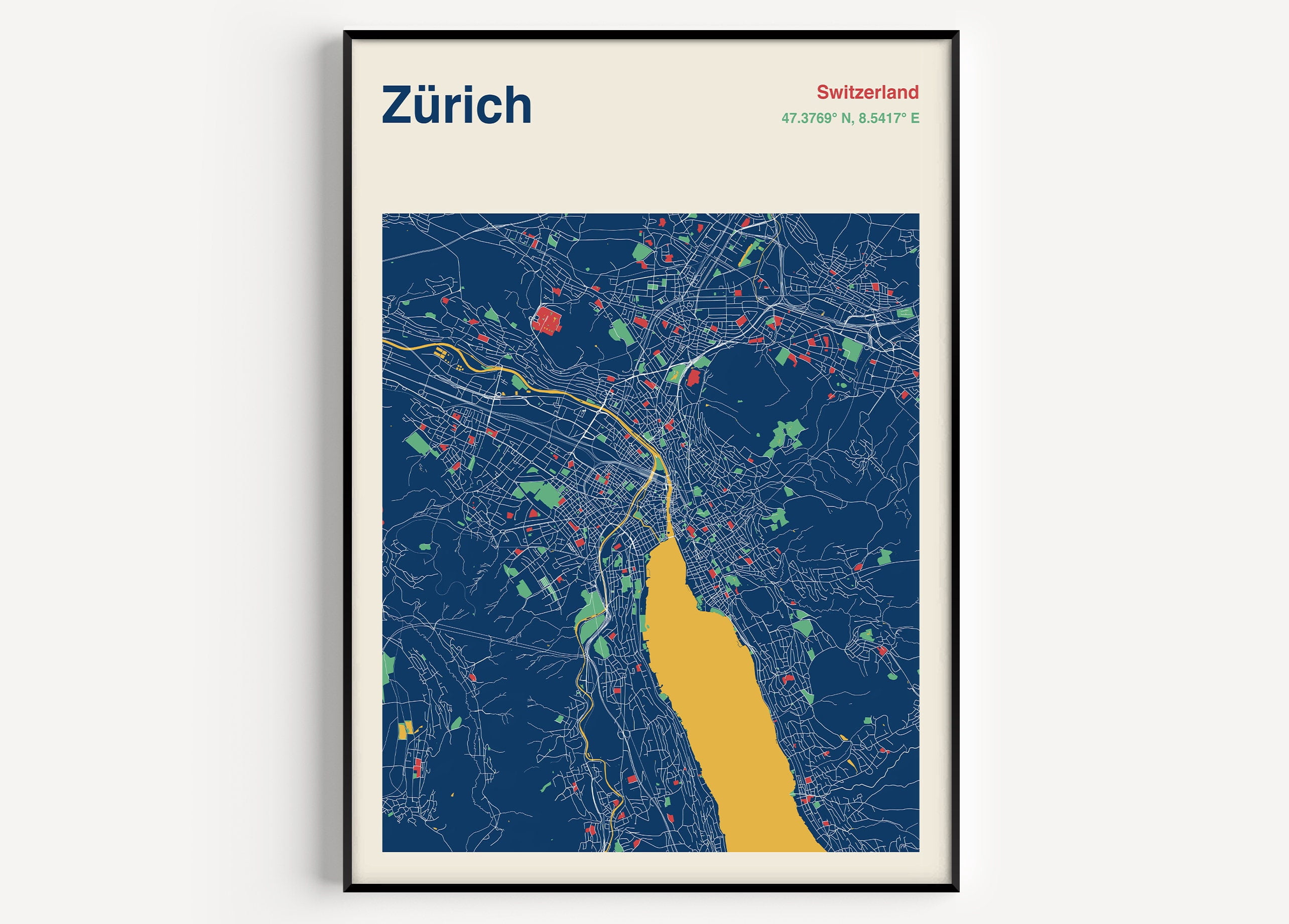 POSTER Zurich Map Print, Zurich Map Poster, Blue Zurich Map Wall Art, Zurich Road Map, Zurich ...