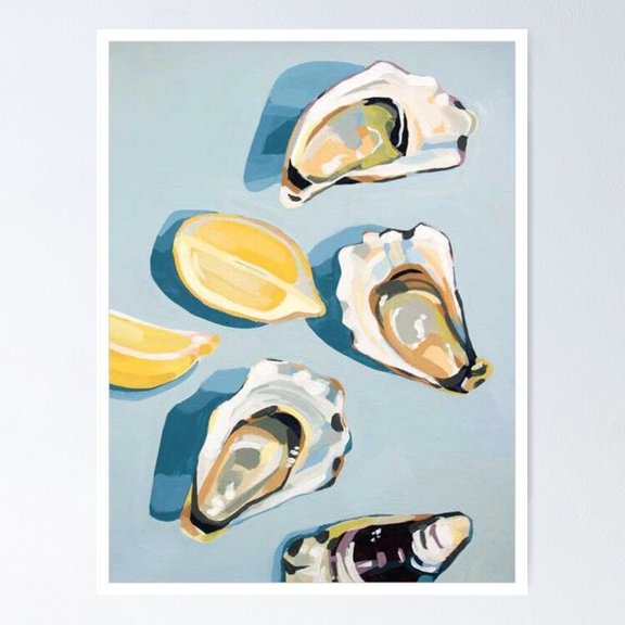 POSTER oysters, oyster, raw bar, seafood, oyster shell, shellfish, nautical, food, half shell, oyster shells, raw, raw oysters, shellfish, shuck me POSTER UNFRAMED, 8x12