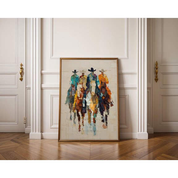 POSTIZ Abstract Cowboy Herd Print, Colorful Western Wall Art, Ranch Decor Poster, Cattle Drive Rustic Cowboy Gift, Southwestern Decor, Unframed Paper Poster 8x12in