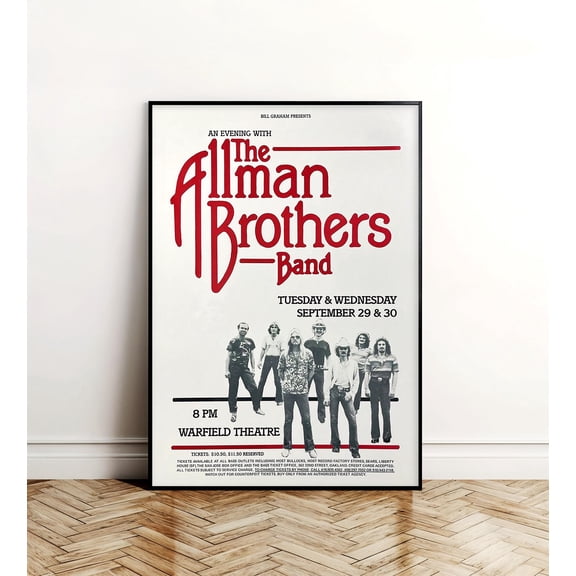 POSTIZ Allman Brothers Poster, Southern Rock Wall Art, Vintage 1970s Band Print, Classic Rock Music Poster, Retro Home Decor, Gift Rock Fan Poster, Canvas, Unframed Paper Poster 8x12in