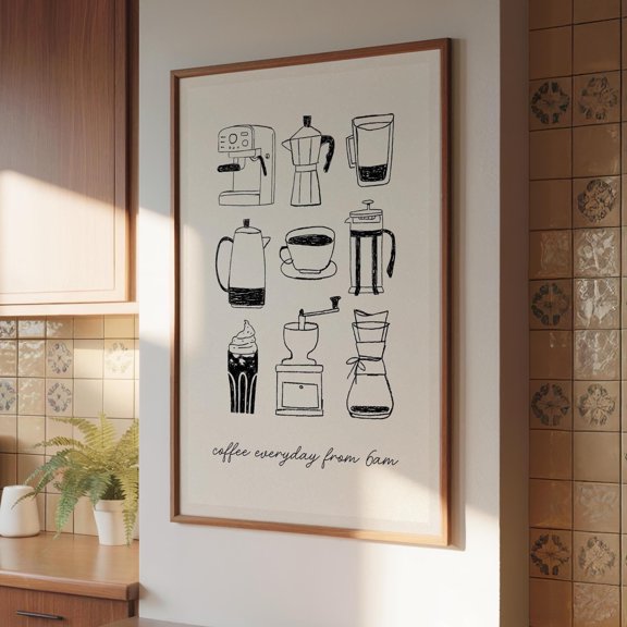 POSTIZ Coffee Kitchen Print - Coffee Drawings - Prints for Kitchen - Wall Art Prints, Unframed Paper Poster 8x12in