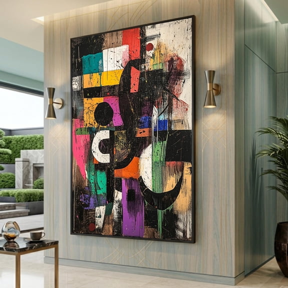 POSTIZ Colorful Geometric Face Canvas, Cubist African Art Style, Large Canvas Wall Art, Statement Piece Poster Canvas, Unframed Canvas 8x12in