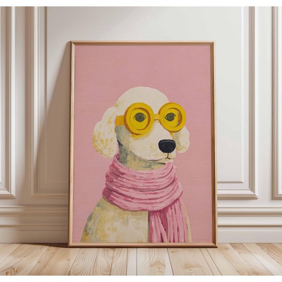 POSTIZ Cool Dog Poster Print, Funny Dog in Sunglasses Wall Art, Whimsical Pet Portrait, Colorful Animal Decor, Modern Playful Dog Illustration, Unframed Paper Poster 8x12in